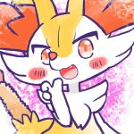 1:1 2025 ambiguous_anthro ambiguous_gender annyui0611 anthro biped blush blush_stickers braixen bust_portrait canid cute_fangs digital_drawing_(artwork) digital_media_(artwork) fangs food front_view generation_6_pokemon hand_to_face hi_res japanese_description looking_at_viewer mammal nintendo object_in_tail open_:3 open_mouth open_smile pokemon pokemon_(species) portrait shrimp_(food) simple_background smile snout solo tail teeth translated_description
