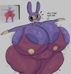 anthro areola big_breasts black_eyes breasts camel_toe clothing crossgender english_text female glitch_productions gloves handwear hi_res huge_breasts huge_hips huge_thighs hyper hyper_breasts hyper_hips hyper_thighs jax_(tadc) lagomorph leporid mammal overalls profanity purple_areola rabbit slightly_chubby solo text the_amazing_digital_circus thick_thighs wide_hips yellow_sclera yoshuacomoyoshu
