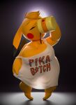 2026 3d_(artwork) anthro barefoot beverage big_breasts black_background black_eyebrows blender_(artwork) blonde_hair bottomless breasts cheek_spots cleavage clothed clothing coffee coffee_mug digital_media_(artwork) dipstick_ears dipstick_tail drinking_coffee ear_markings english_text eyebrows eyes_closed feet female female_anthro generation_1_pokemon hair head_tuft heart_symbol heart_tail hi_res huge_breasts kanna_(joaoppereiraus) light lighting markings multicolored_ears nintendo novelty_clothing pikachu pokemon pokemon_(species) portrait profanity samitrese shirt shirt_grab shirt_only shortstack shortstack_female simple_background solo spilling_drink tail tail_markings tank_top text text_on_clothing tiptoes tired topwear topwear_only tuft white_clothing white_shirt white_tank_top white_topwear wide_hips