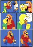 abs animal_humanoid anthro avian avian_humanoid beak bird bird_humanoid blue_background border canary ciel-wolf clothing comic erection feathers finch genitals glans group heart_eyes heart_symbol humanoid male male/male multicolored_body multicolored_feathers muscular muscular_anthro muscular_male nickelodeon oscine paco_(the_casagrandes) parrot parrot_humanoid passerine pecs penis sergio_(the_casagrandes) simple_background speedo swimwear the_casagrandes the_loud_house trio walt_loud white_border yellow_body yellow_feathers