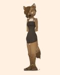 4:5 anklet anthro clothing dress ear_piercing ear_ring female footwear hands_behind_back hi_res hyena jewelry looking_at_viewer louart mammal piercing ring_piercing sandals shoes smile solo yellow_eyes