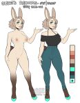 2025 animal_humanoid areola balls big_breasts bottomwear bovid bovid_humanoid breasts caprine caprine_humanoid clothed clothing colored_nails dated ears_up english_text female genitals hair heart_symbol height hi_res hooves humanoid looking_at_viewer makeup mammal mammal_humanoid model_sheet nails navel nipples nude panties pants pose sheep_humanoid shirt short_hair short_tail signature small_waist solo sweetburn sweets_remivas_(sweetburn) tail teal_eyes teal_hooves teal_nails text topwear underwear vulva