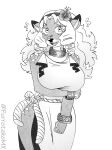 absurd_res anthro big_breasts blonde_hair bodily_fluids bracelet breasts clothed clothing collarbone countershade_face countershade_fur countershade_neck countershade_torso countershading deer drill_curls efradraws elafi_(efradraws) eyebrows female fur graphite_(artwork) hair hi_res horizontal_pupils jewelry mammal markings monochrome necklace nervous nervous_smile nervous_sweat northwind_(efradraws) pupils solo spots spotted_body spotted_fur sweat thick_eyebrows thick_thighs tongue traditional_media_(artwork) wavy_hair wide_hips