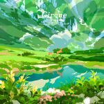  2026 artist_name dated deer flower grass green_theme highres lake nisumi_eoitari no_humans original reflection reflective_liquid scenery 