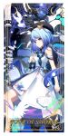  1girl absurdres ahoge beret blue_hair breasts card_(medium) chinese_commentary commentary_request dress four_of_swords griseo griseo_(starry_impression) hat highres honkai_(series) honkai_impact_3rd jingxinzhiyun long_hair mr._knight_(honkai_impact) paint_on_clothes purple_eyes robot small_breasts tarot tarot_(medium) very_long_hair white_dress 