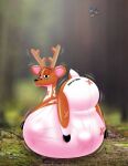 2026 absurd_res animate_inanimate anthro antlers belly big_belly black_nose blurred_background brown_body deer deer_mike fancy_blue fetal_movement half-closed_eyes hi_res horn huge_belly hybrid hyper hyper_belly hyper_pregnancy inflatable living_inflatable looking_at_viewer looking_back looking_back_at_viewer male mammal mike_(deer_mike) mixed_media motion_lines narrowed_eyes onomatopoeia open_mouth photo_background photography_(artwork) pink_inner_ear pregnant pregnant_anthro pregnant_male resting_on_belly shaking short_tail solo sound_effects squeaking tail text white_body