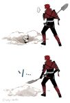  ... 2boys armor black_pants burying_alive character_request closed_mouth eyepatch grey_horns hair_between_eyes holding holding_shovel horns jacket japanese_armor kaidou_j1 leg_armor looking_at_another male_focus multiple_boys ookanehira_(touken_ranbu) pants red_eyes red_hair red_jacket short_hair shoulder_armor shovel single_horn spiked_hair spoken_ellipsis standing touken_ranbu twitter_username white_hair 