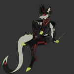 absurd_res aglykan alien anthro antler_jewelry antlers arm_tuft armband biomechanical bottomwear boxers_(clothing) bracelet cheek_tuft claws clothing contemplating dark_body dark_fur davespaceman digitigrade drawstring drawstring_bottomwear drugs e-cigarette ear_piercing elbow_tuft eyebrow_piercing eyebrow_slit eyebrows facial_markings facial_piercing facial_tuft fur fur_markings fur_tuft furgonomic_piercing furgonomics gloves green_body green_claws green_fur hair handwear head_markings hi_res horn jewelry kos_(lykythos) living_machine long_tail machine male markings multicolored_body muscular muscular_anthro muscular_male necklace noseless one_eye_obstructed pants piercing pockets red_body red_eyes red_fur shirt shoulder_tuft slim smoking solo spurs sweatpants tail tail_piercing tail_tuft tank_top tassels topwear tuft two_tone_body underwear white_body white_fur