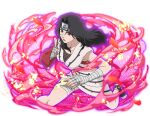  1girl bandaged_hand bandages black_boots black_hair boots dress forehead_protector konohagakure_symbol looking_at_viewer naruto_(series) naruto_shippuuden:_ultimate_ninja_blazing official_art open-toe_boots red_eyes solo white_dress yuuhi_kurenai 