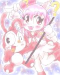 2024 4:5 anthro bottomwear clothed clothing cute_fangs duo fangs female hair hat hatenayousei headgear headwear kemono lagomorph leporid low_res mammal pcsansan pink_hair rabbit skirt teeth