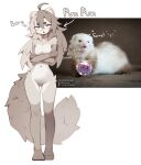 absurd_res ahoge anthro breasts butt butt_from_the_front domestic_ferret dun_dun featureless_breasts featureless_crotch female fluffy fluffy_tail fur grey_body grey_fur hair hi_res long_hair long_tail mammal mustelid musteline nude pun_pun_(tuma_tt) small_breasts solo standing tail thigh_gap true_musteline tuma_tt weasel