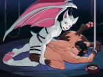 4:3 anal anal_penetration anthro bat blue_eyes blush bowl chastity_cage chastity_device collar container cuff_(restraint) duo flat_chastity_cage fur handcuffed handcuffed_to_pole handcuffs harness hi_res kneeling male male/male male_penetrated male_penetrating male_penetrating_anthro male_penetrating_male male_wearing_strapon mammal metal_cuffs moan object_in_ass pawpads penetration pet_bowl procyonid raccoon red_eyes restraints sex sex_toy sex_toy_in_ass sex_toy_insertion slave strapon strapon_over_chastity text toying_partner white_body white_fur wings yuka_koshka