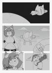 anthro black_and_white breasts clenched_teeth clothing comic crossover doggomeatball domestic_cat duo eyewear eyewear_on_head felid feline felis female fur gameoverse glitch_productions gloves goggles goggles_on_head handwear hi_res kit_bodega lombax male mammal markings monochrome planet ratchet_(ratchet_and_clank) ratchet_and_clank robotic_arm sony_corporation sony_interactive_entertainment space spacecraft standing striped_body striped_fur striped_markings stripes tail teeth tools vehicle whiskers wrench