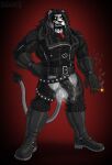 2025 accessory anthro balls beard belt belt_buckle black_metal bodily_fluids boots buckle chaps cigar clothing corpse_paint facial_hair facial_piercing felid footwear genitals gloves grungoth_borgzan grungotharts handwear harness hi_res jacket leather leather_boots leather_chaps leather_clothing leather_footwear leather_gloves leather_handwear leather_harness leather_jacket leather_topwear lion male mammal musk musky_penis necktie nose_piercing occult_symbol pantherine penis pentagram piercing pinup pose shoes smile smiling_at_viewer smirk smirking_at_viewer solo steamy_balls steamy_penis sweat sweaty_balls sweaty_genitalia symbol topwear uniform zipper