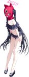  1girl animal_ears balaclava bare_shoulders bikini bikini_skirt black_bikini black_hair blue_archive blush breasts cat_ears cat_girl closed_mouth extra_ears frilled_bikini frills full_body game_asset gradient_halo hair_ribbon halo hand_on_own_thigh highres leaning_forward long_hair looking_at_viewer medium_breasts multicolored_halo mx2j navel off-shoulder_bikini off_shoulder official_alternate_costume official_art pink_halo platform_sandals red_eyes ribbon sandals serika_(blue_archive) serika_(swimsuit)_(blue_archive) simple_background solo standing stomach swimsuit tachi-e third-party_source transparent_background twintails very_long_hair 