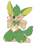 4_fingers anthro blep blush blush_lines claws ep745692 fingers fur green_body green_ears green_eyes green_fur green_hair green_inner_ear green_inner_ear_fluff hair heart_symbol hi_res inner_ear_fluff male one_eye_closed pal_(species) palmorph palworld pocketpair solo tan_body tan_fur tongue tongue_out tuft verdash