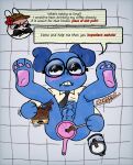 anal anal_penetration animal_hospital_(roblox) annoyed anthro balls barney_(animal_hospital) bedroom_eyes beverage blush blush_lines butt butt_from_the_front canid canine clothed clothing coffee dialogue dog_ears english_text eyewear food food_fetish food_insertion food_play foreskin front_view funnel funnel_in_ass genitals glasses hi_res improvised_sex_toy lagomorph leporid lying male mammal narrowed_eyes on_back original_secretary_(animal_hospital) partially_clothed paws penetration penis perineum profanity rabbit roblox seductive solo speech_bubble spread_legs spreading text toony trippertrip wearing_glasses