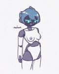 black_body blue_eyes blue_hair breasts camel_toe ear_covers female genitals hair humanoid looking_at_viewer machine multicolored_body not_anim nude robot robot_humanoid screen screen_face short_hair simple_background solo traditional_media_(artwork) two_tone_body unnamed_character vulva white_body