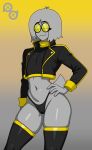 absurd_res andromorph artist_logo black_clothing black_jacket black_legwear black_shirt black_stockings black_thong black_topwear black_underwear camel_toe clothing club_penguin eyewear femboy glasses grey_body grey_hair hair hand_on_hip hi_res humanoid intersex jacket legwear logo looking_at_viewer midriff puffle puffle_bastille_(puffle_dreemurr) puffle_dreemurr shirt solo stockings sweater thong topwear turtleneck underwear yellow_eyewear yellow_glasses