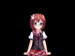  1girl black_background blue_eyes blush braid breasts closed_mouth collared_shirt cowboy_shot fumizuki_yukari fuuka_school_uniform_(hara_hara!!) game_asset glasses hair_intakes hair_ornament hair_over_shoulder hara_hara!! large_variant_set long_hair looking_at_viewer miniskirt necktie non-web_source official_art pink_skirt pleated_skirt puffy_short_sleeves puffy_sleeves rabbit_hair_ornament rabbit_ornament raised_inner_eyebrows red_hair red_necktie school_uniform self-datamine sena_mirai_(hara_hara!!) shirt short_sleeves sidelocks simple_background skirt small_breasts solo standing tachi-e variant_set vest white_shirt 