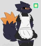 :3 ambiguous_gender anthro arm_tuft artist_name big_ears big_tail biped black_body black_clothing black_eyebrows black_eyes black_fur black_legwear black_nose black_shirt black_tail black_thigh_highs black_topwear blush blush_lines canid canine casualties:_unknown cheek_tuft clothing colored colored_sketch digital_drawing_(artwork) digital_media_(artwork) dipstick_tail elbow_tuft expie_(gunsawian) eyebrows eyelashes facial_tuft fluffy fluffy_tail fox fur gameplay_mechanics grey_background gunsawian hands_behind_back happy head_tuft hi_res hybrid legs_together legwear long_tail looking_aside looking_aside_at_viewer looking_at_viewer maid_uniform mammal markings moodles murid murine orange_blush orange_sclera orange_tail_tip portrait pupils rat rodent shirt simple_background sketch slit_pupils snout solo spikes spikes_(anatomy) standing tail tail_markings text thigh_highs topwear tuft uniform watermark white_clothing white_topwear zhodholm