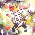 1:1 2025 :3 ambiguous_anthro ambiguous_gender annyui0611 anthro biped blush blush_stickers braixen canid digital_drawing_(artwork) digital_media_(artwork) digitigrade dipstick_tail food front_view full-length_portrait generation_6_pokemon hi_res holding_musical_instrument holding_object japanese_description looking_at_viewer mammal markings musical_instrument nintendo object_in_tail one_eye_closed plucked_string_instrument pokemon pokemon_(species) portrait shamisen shrimp_(food) simple_background snout solo sparkles standing star_accessory string_instrument tail tail_markings translated_description wink winking_at_viewer