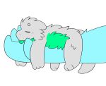 anthro dragon eyes_closed fur green_body green_fur grey_body grey_fur held_by_hands hi_res lying male mythological_creature mythological_scalie mythology on_front relaxing scalie sleeping snuffles snuffles_(character) solo tired tongue tongue_out