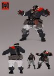  1boy absurdres ammunition_pouch armor bandolier beard belt belt_buckle belt_pouch beret black_boots black_gloves black_hat boots buckle camouflage camouflage_pants canteen clothes_writing concept_art english_text explosive facial_hair full_beard gloves grey_pants gunz_2_the_second_duel gunz_the_duel hat highres holster jacket jerrypark knee_pads logo military military_hat military_jacket military_uniform multiple_views official_art pants pouch red_gloves reference_sheet shoulder_armor single_knee_pad suspenders 