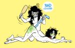 2013 alien alien_humanoid ass_up bell bell_collar black_hair black_lips blue_tail blush bodily_fluids breasts butt butt_slap cheek_blush collar collar_only colored_nails corporal_punishment curled_fingers curling_toes digital_drawing_(artwork) digital_media_(artwork) dominant dominant_female dominant_female_submissive_female dominant_humanoid duo exclamation_point eyes_closed eyewear eyewear_only feet female female/female full-length_portrait glasses glasses_only green_blush hair holding_paddle homestuck horn horned_humanoid humanoid kneeling lips malabie motion_lines ms_paint_adventures multiple_pupils nails nepeta_leijon not_furry nude paddle paddling portrait punishment red_collar reddened_butt shaking simple_background slap small_breasts smile spank_marks spank_marks_on_ass spanking spanking_paddle speech_bubble submissive submissive_female submissive_humanoid sweat tail tail_pull tremble_lines trembling troll_(homestuck) vriska_serket wearing_glasses white_body white_skin yellow_background yellow_horn yellow_nails yellow_sclera