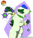 absurd_res anthro bracelet breasts butt cheek_tuft claws clothing duskxvi ear_piercing eyelashes facial_markings facial_tuft felid feline female floragato freckled_butt freckled_face freckled_shoulders freckles fur generation_9_pokemon genitals green_body green_fur hat hat_only head_markings head_tuft headgear headgear_only headwear headwear_only hi_res jewelry looking_at_viewer looking_back looking_back_at_viewer mammal markings mostly_nude nintendo nude one_eye_closed pawpads piercing pokemon pokemon_(species) pupils purple_background purple_eyes purple_nose shiny_pokemon simple_background slit_pupils smile solo thick_thighs tuft vulva whiskers white_background white_claws wide_hips wink winking_at_viewer yo-yo