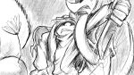 16:9 american_opossum anthro armor arms_around_another bandanna_on_forehead bless_(dragonweirdo) bodily_fluids cloak clothing cracked daisy_(dragonweirdo) domestic_ferret dragonweirdo female flower gloves group handwear headgear helmet hi_res holding_back knife mammal marsupial monochrome muffler mustelid musteline plant restrained rodent sciurid sweat tree_squirrel trio true_musteline tula_(dragonweirdo) virginia_opossum weasel widescreen