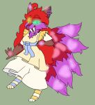 2020 5_tails ahoge big_hair blue_clothing blue_footwear blue_socks brown_body brown_ears brown_fur canid canine chest_tuft clothing demigirl_(lore) dress fangs felid footwear fox fur glowing glowing_ears glowing_eyes glowing_markings glowing_tail green_eyes hair heterochromia hybrid inner_ear_fluff legwear looking_at_viewer mammal markings multi_tail nonbinary_(lore) pattern_clothing pattern_footwear pattern_legwear pattern_socks pink_body pink_fur pink_tail prehistoric_species purple_inner_ear purple_inner_ear_fluff purple_tail red_hair robyn_(robynsnowyfoxxo) robynsnowyfoxxo saber-toothed_tiger sabertooth_(anatomy) socks striped_clothing striped_footwear striped_socks stripes tail tan_clothing tan_socks teeth trans_(lore) trans_woman_(lore) tuft white_clothing white_footwear white_socks yellow_clothing yellow_eyes yellow_footwear yellow_socks