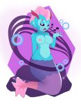 absurd_res anthro aquatic areola big_breasts black_sclera bloons_tower_defense blue_body breasts duskxvi eyelashes featureless_crotch female fish_tail front_view gloves_(marking) hair haplorhine hi_res looking_at_viewer mammal markings merfolk mermonkey_(bloons) mohawk monkey musical_note musical_symbol navel ninja_kiwi nipples open_mouth pink_areola pink_hair pink_nipples pink_tail primate purple_background purple_body simple_background sitting snaggle_tooth solo split_form symbol tail white_background white_eyes wide_hips