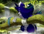 2023 absurd_res anthro avian balls big_balls big_penis bodily_fluids clothing cum english_text feathers feet foreskin forest genital_fluids genitals hi_res huge_balls huge_penis humanoid_genitalia humanoid_penis hyper hyper_balls hyper_genitalia hyper_penis looking_pleasured male nude orgasm owligatorstudios penis plant solo talons text toes tree water waterfall