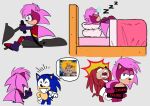 bed blood blue_body blue_fur bodily_fluids echidna el_ages eulipotyphlan eyelashes eyes_closed female from_behind_position fur furniture hair hedgehog hi_res impalement knuckles_the_echidna male mammal monotreme omega_shenron pink_hair purple_body purple_eyes purple_fur red_body red_fur sega sex sleeping smile sonia_the_hedgehog sonic_the_hedgehog sonic_the_hedgehog_(series) sonic_underground speech_bubble tail vegeta wounded