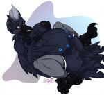 2017 anthro areola artist_name avian badart_(artist) belly big_areola big_breasts big_nipples bird black_areola black_nipples breasts clothing corvid corvus_(genus) dated feathers feet female fishnet_clothing fishnet_legwear genitals highlights_(coloring) legwear legwear_only lucidum lying markings mostly_nude_anthro mostly_nude_female navel nipples no_pupils on_back oscine passerine pregnant pregnant_anthro pregnant_female presenting presenting_vulva raven runes simple_background solo spread_legs spreading stockings talons text toes vulva