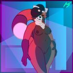 1:1 2026 ailurid anthro areola artist_logo artist_name breasts brown_body brown_fur brown_hair cheek_tuft chest_tuft colored digital_drawing_(artwork) digital_media_(artwork) english_text facial_tuft female fingers fur genitals hair hand_on_hip kayla_(miss_sloth) logo looking_at_viewer mammal markings medium_breasts misssloth multicolored_body multicolored_fur navel neck_tuft nipples nude one_eye_obstructed orange_body orange_eyes orange_fur red_panda seductive shaded short_hair signature smile smirk solo standing striped_markings striped_tail stripes tail tail_markings text tuft vulva watermark white_body white_fur