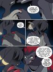 2026 absurd_res anthro anthrofied black_body blue_eyes claws clothed clothing comic dialogue digital_media_(artwork) duo ear_piercing ear_ring eeveelution english_text face_to_face facial_piercing female generation_2_pokemon generation_5_pokemon hi_res inner_ear_fluff lucky_(odeko-yma) male nintendo nose_piercing nose_ring nova_(odeko-yma) odeko-yma open_mouth piercing pokemon pokemon_(species) pokemon_mystery_dungeon pokemorph red_claws ring_piercing septum_piercing septum_ring shirt_grab signature speech_bubble spike_chunsoft text tuft umbreon zoroark