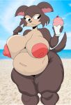 absurd_res anthro beach beastars beverage big_breasts big_butt breasts butt canid canine canis female food hi_res holding_food holding_object huge_breasts juno_(beastars) mammal milkshake nervous overweight overweight_female slightly_chubby slightly_chubby_female solo spicynslim strawberry_milkshake wolf