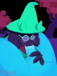 3:4 absurd_res anthro balls black_body black_fur blue_body blue_penis blue_skin blush bodily_fluids bovid caprine clothing darkner deltarune digital_media_(artwork) duo eyewear fellatio fur genitals glasses goat grythorix hat headgear headwear hi_res human interspecies kris_dreemurr lightner male male/male mammal oral outside penile penis penis_grab penis_in_mouth ralsei red_scarf saliva saliva_on_penis scarf seductive sex shaded undertale_(series) wizard_hat