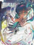  ahoge alternate_body_fluid alternate_costume aqua_eyes aqua_hair artist_name bare_shoulders breasts canvas_(object) clothes_writing collar crying crying_with_eyes_open dress easel floating from_above gloves hair_between_eyes halter_dress halterneck hands_up hatsune_miku highres holding holding_paint_palette holding_paintbrush levitation long_hair looking_at_viewer medium_breasts metal_collar neck_ribbon number_tattoo paint_palette paint_splatter paintbrush painting_(action) painting_(object) palette_knife parted_lips ribbon shadow short_dress shoulder_tattoo sidelighting sitting sleeveless sleeveless_dress solo tattoo tears twintails vocaloid wanxiaoge white_gloves 