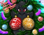 ahoge anthro big_breasts black_body black_fur black_hair black_nose breasts bunny_hunter_(do!_games) christmas christmas_decorations christmas_tree convenient_censorship do!_games female floppy_ears front_view fur hair holidays huge_breasts huge_ears inverted_nipples lagomorph leporid looking_at_viewer lop_ears mammal nipple_outline nipples nude paint_on_breasts plant rabbit red_eyes smile solo thick_thighs tree wide_hips yin_(bunny_hunter)