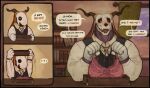 2026 2_horns 5_fingers black_clothing black_topwear black_vest blush bone book bookshelf clothing comic demon dialogue digital_drawing_(artwork) digital_media_(artwork) elias_ainsworth embarrassed english_description english_text exclamation_point fangs fanofthefurr fingers furniture gloves handwear heart_symbol hi_res horn humanoid lingerie male monster motion_lines not_furry orange_eyes pink_clothing pink_lingerie presenting purple_body purple_skin question_mark shirt skull skull_head solo speech_bubble teeth text the_ancient_magus'_bride topwear vest white_clothing white_gloves white_handwear white_shirt white_topwear