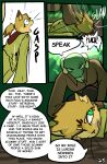 absurd_res anthro brradett clothed clothing colored comic dialogue digital_media_(artwork) duo english_text felid feline female fur green_eyes hair hi_res horn kat_(irresistable) lernie_(brradett) mammal pinned pinned_to_ground profanity scalie speech_bubble text yellow_eyes