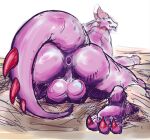 2026 anthro anus backsack balls bed butt devourer_(razor_koopa) dragon dripping fangs furniture genitals goo_creature goo_dragon goo_drip gybyderg horn larger_anthro larger_male lying lying_on_bed male muscular muscular_anthro muscular_male mythological_creature mythological_scalie mythology on_bed paws perineum purple_anus purple_body purple_butt purple_flesh red_eyes scalie sharp_teeth size_difference sketch slime spiked_tail spikes spikes_(anatomy) tail teeth