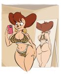 2026 animal_print anthro big_breasts big_butt bikini bikini_bottom bikini_thong bikini_top breasts brown_hair butt canid canine canis cellphone clothing digital_drawing_(artwork) digital_media_(artwork) disney domestic_dog ear_piercing electronics eyebrows eyelashes female glassfish goof_troop hair hand_on_hip hi_res leopard_print lingerie mammal mirror navel peg_pete phone piercing selfie smartphone solo swimwear thick_thighs tight_clothing two-piece_swimsuit