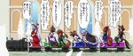  6+girls animal_ears black_dress black_jacket black_pantyhose black_shoes black_thighhighs blue_jacket blue_skirt boots bow braid brown_hair brown_hat brown_shoes closed_eyes commentary_request daiwa_scarlet_(peak_blue)_(umamusume) daiwa_scarlet_(umamusume) dress embarrassed frilled_dress frills full_body gold_ship_(red_strife)_(umamusume) gold_ship_(umamusume) grey_hair hair_bow hair_over_one_eye half_up_braid hat high_ponytail highres horse_ears horse_girl horse_tail jacket loafers long_hair manman_(nicoseiga_273840) mejiro_mcqueen_(frontline_elegance)_(umamusume) mejiro_mcqueen_(umamusume) multiple_girls open_mouth pantyhose pillbox_hat ponytail purple_hair red_bow red_dress shirt shoes short_hair silence_suzuka_(innocent_silence)_(umamusume) silence_suzuka_(umamusume) silhouette sitting skirt smile special_week_(special_dreamer)_(umamusume) special_week_(umamusume) tail thighhighs tokai_teio_(peak_joy)_(umamusume) tokai_teio_(umamusume) toy_train translation_request twintails umamusume vodka_(umamusume) vodka_(wild_top_gear)_(umamusume) white_boots white_pantyhose white_shirt white_skirt window 