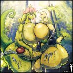 1:1 balls bayleef big_balls big_breasts big_butt big_penis bodily_fluids breasts butt clothing cum cum_on_butt cum_on_leg dinossom dnp101 generation_2_pokemon genital_fluids genitals gloves green_body green_skin gynomorph handjob handwear hi_res huge_breasts huge_butt huge_penis intersex kissing latex latex_clothing latex_gloves latex_handwear nintendo pal_(species) palmorph palworld penile penis pocketpair pokemon pokemon_(species) saliva sex thick_figure