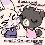 1:1 2026 animated animated_gif anthro black_body blush blush_lines bodily_fluids bone canid canine chibi clothing collar countershading cross-popping_vein dialogue digital_media_(artwork) dress duo eyes_closed face_squish female furrowed_eyebrows heart_symbol kissing lagomorph leporid ligma_(artist) lips mammal pink_clothing purple_clothing rabbit shaking short_playtime spiked_collar spikes squigglevision squish sweat sweater tail topwear waving_arms white_body wigglypaint_(artwork)