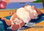 after_sex anthro areola ball bambi_(film) beach beach_ball beach_towel belly big_belly big_breasts blush bodily_fluids breasts cum cum_on_body cum_on_breasts cum_on_face deer dialogue disney el-loko english_text faline_(bambi) female genital_fluids hi_res huge_breasts inflatable inflated_breasts lactating mammal milk mule_deer new_world_deer ovaries ovum plant pubes resting sand sand_castle sculpture solo speech_bubble sperm_cell spiral spiral_eyes sunset text tongue tongue_out towel tree water